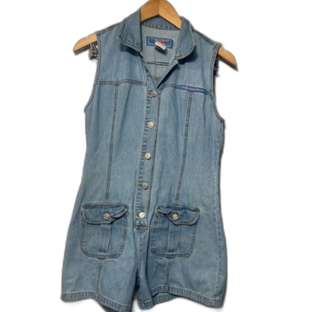 No Boundaries VTG y2k 90s Denim Romper One Piece Rachel Green Size S/M Blue Jean